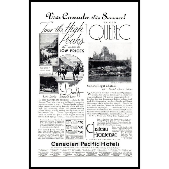 1934 Canadian Pacific Hotels Chateau Frontenac Lake Louise Vintage Print Ad Art - Picture 1 of 1